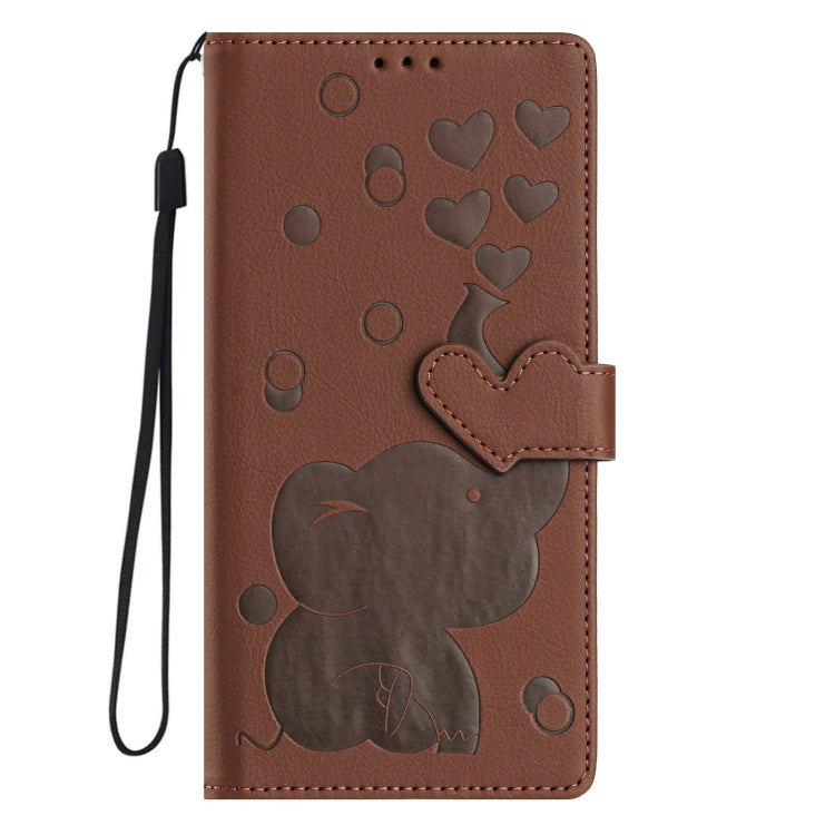 For Samsung Galaxy S25+ 5G Cartoon Elephant Embossed Leather Phone Case(Brown)