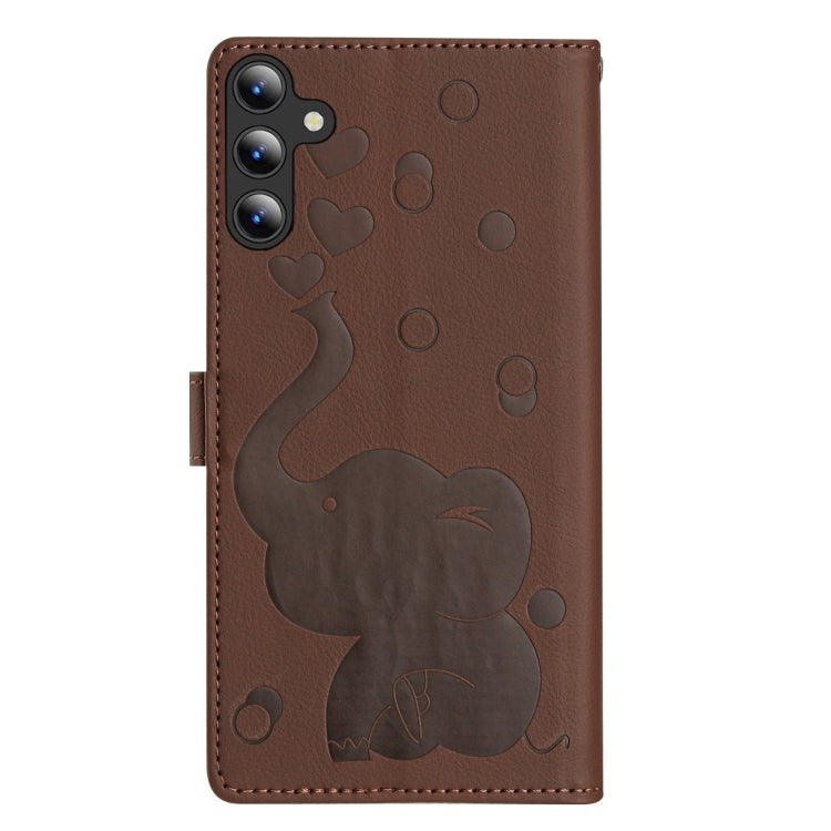 For Samsung Galaxy S25+ 5G Cartoon Elephant Embossed Leather Phone Case(Brown)