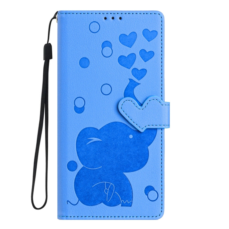 For Samsung Galaxy S25 Ultra 5G Cartoon Elephant Embossed Leather Phone Case(Blue)