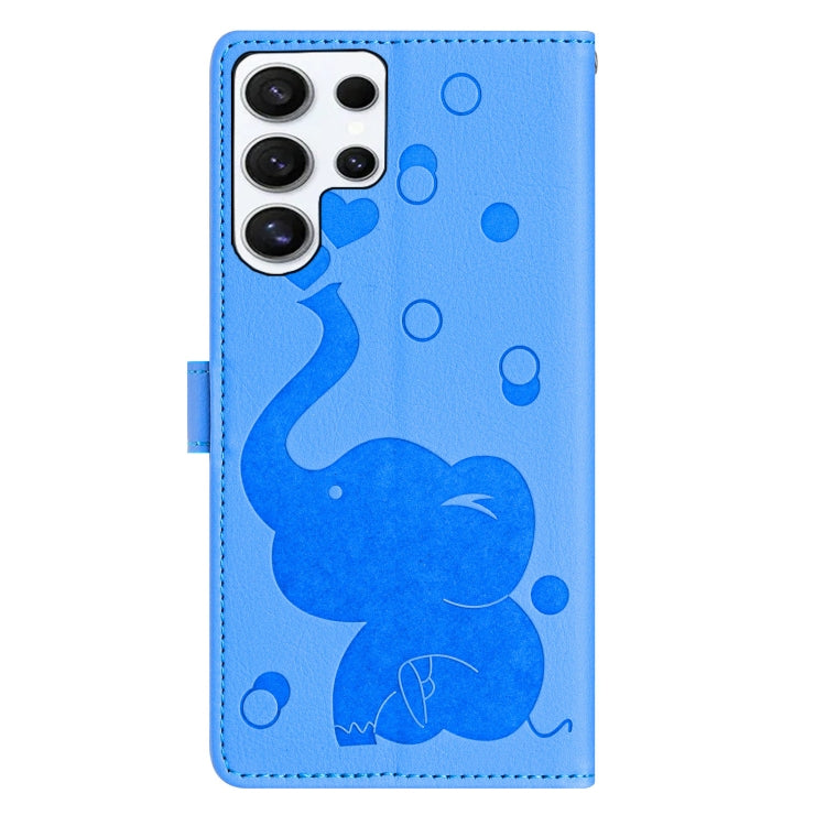 For Samsung Galaxy S25 Ultra 5G Cartoon Elephant Embossed Leather Phone Case(Blue)