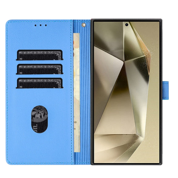 For Samsung Galaxy S25 Ultra 5G Cartoon Elephant Embossed Leather Phone Case(Blue)