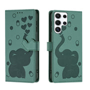 For Samsung Galaxy S25 Ultra 5G Cartoon Elephant Embossed Leather Phone Case(Green)