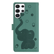 For Samsung Galaxy S25 Ultra 5G Cartoon Elephant Embossed Leather Phone Case(Green)