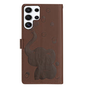 For Samsung Galaxy S25 Ultra 5G Cartoon Elephant Embossed Leather Phone Case(Brown)