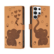 For Samsung Galaxy S25 Ultra 5G Cartoon Elephant Embossed Leather Phone Case(Yellow)