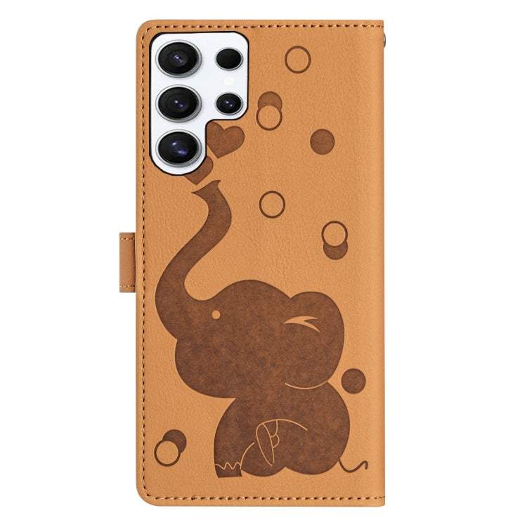 For Samsung Galaxy S25 Ultra 5G Cartoon Elephant Embossed Leather Phone Case(Yellow)