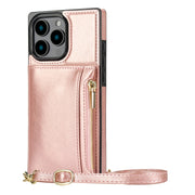 For iPhone 16 Pro Max Square Zipper Wallet Bag TPU+PU Back Cover Case(Rose Gold)