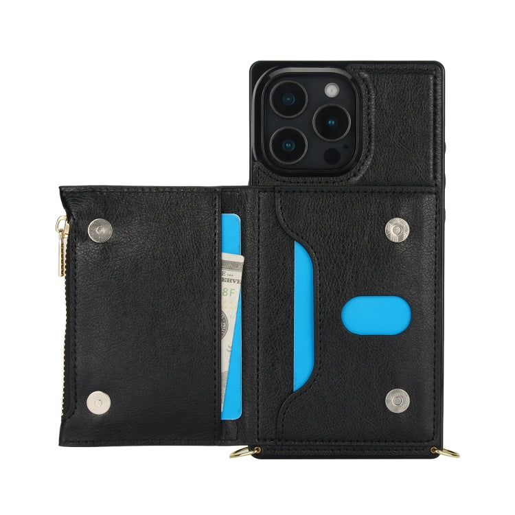 For iPhone 16 Pro Max Square Zipper Wallet Bag TPU+PU Back Cover Case(Black)