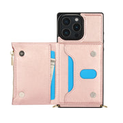 For iPhone 16 Pro Square Zipper Wallet Bag TPU+PU Back Cover Case(Rose Gold)