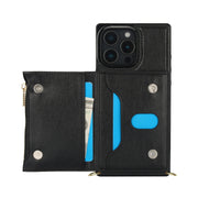 For iPhone 16 Pro Square Zipper Wallet Bag TPU+PU Back Cover Case(Black)
