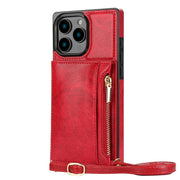 For iPhone 16 Pro Square Zipper Wallet Bag TPU+PU Back Cover Case(Red)