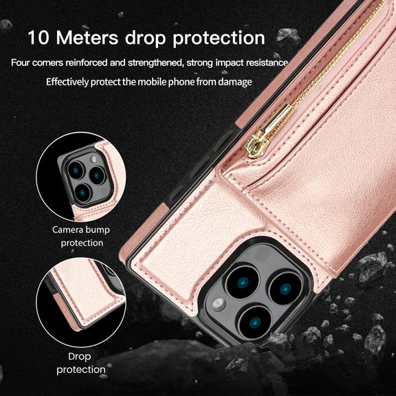 For iPhone 16 Pro Square Zipper Wallet Bag TPU+PU Back Cover Case(Red)