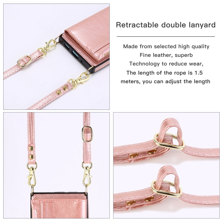 For iPhone 16 Plus Square Zipper Wallet Bag TPU+PU Back Cover Case(Rose Gold)