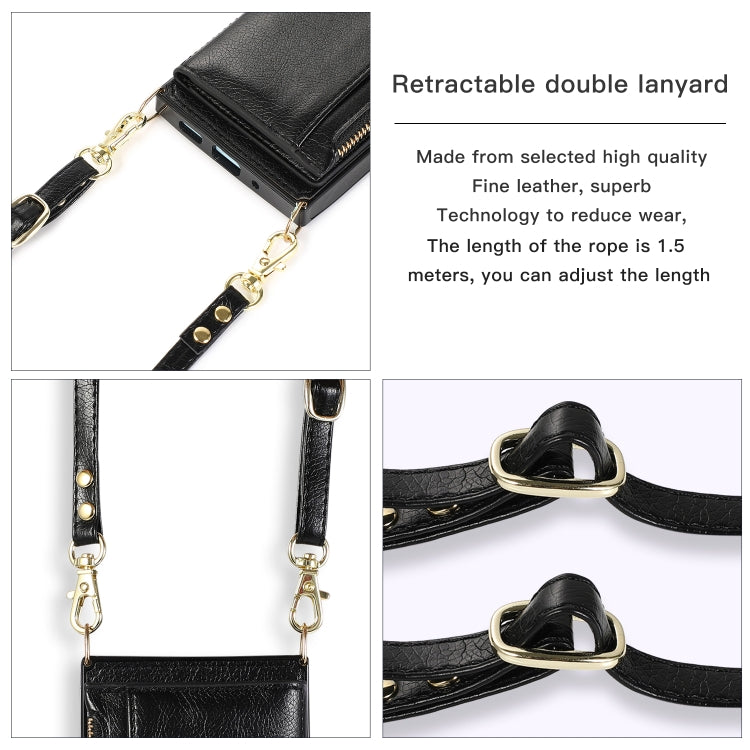 For iPhone 16 Plus Square Zipper Wallet Bag TPU+PU Back Cover Case(Black)