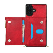 For iPhone 16 Square Zipper Wallet Bag TPU+PU Back Cover Case(Red)