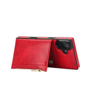 For iPhone 16 Square Zipper Wallet Bag TPU+PU Back Cover Case(Red)