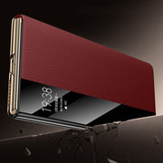 For Huawei Mate XT Ultimate Design View Window Genuine Leather Electroplating Phone Case(Black Gold)