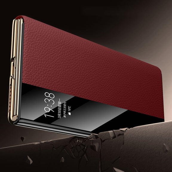 For Huawei Mate XT Ultimate Design View Window Genuine Leather Electroplating Phone Case(Black Gold)