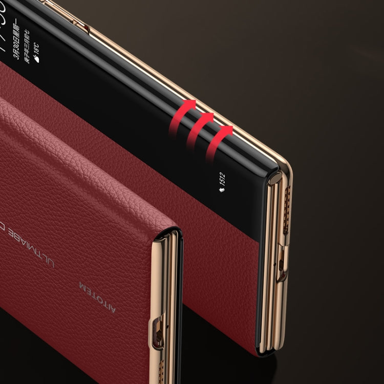 For Huawei Mate XT Ultimate Design View Window Genuine Leather Electroplating Phone Case(Black Gold)