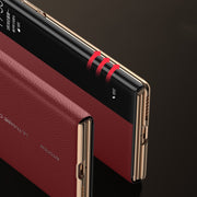 For Huawei Mate XT Ultimate Design View Window Genuine Leather Electroplating Phone Case(Black Gold)