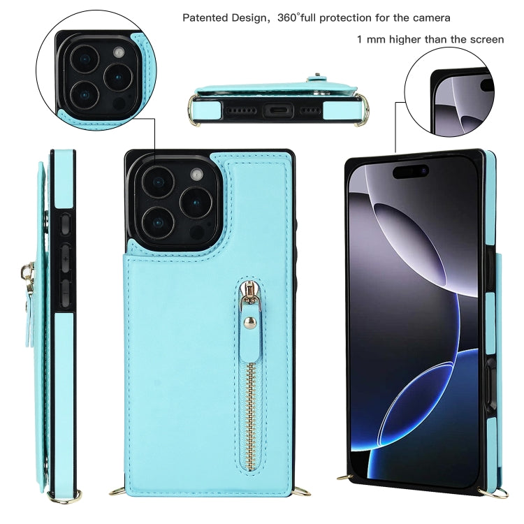 For iPhone 16 Pro Max Cross-body Zipper Square Phone Case(Green)