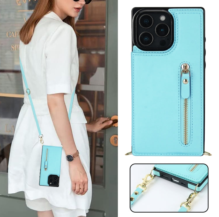 For iPhone 16 Pro Max Cross-body Zipper Square Phone Case(Green)