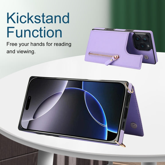 For iPhone 16 Pro Max Cross-body Zipper Square Phone Case(Purple)