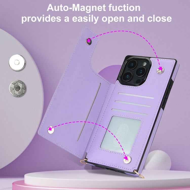 For iPhone 16 Pro Max Cross-body Zipper Square Phone Case(Purple)