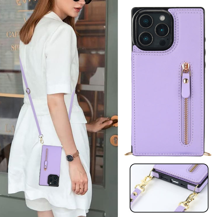 For iPhone 16 Pro Max Cross-body Zipper Square Phone Case(Purple)
