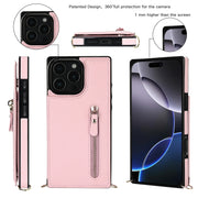 For iPhone 16 Pro Max Cross-body Zipper Square Phone Case(Pink)