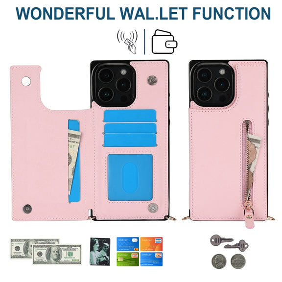 For iPhone 16 Pro Max Cross-body Zipper Square Phone Case(Pink)