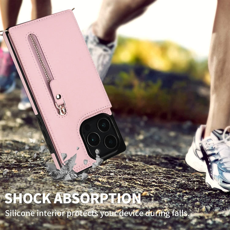 For iPhone 16 Pro Max Cross-body Zipper Square Phone Case(Pink)