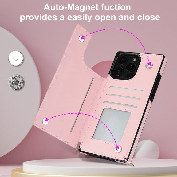 For iPhone 16 Pro Max Cross-body Zipper Square Phone Case(Pink)