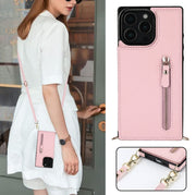 For iPhone 16 Pro Max Cross-body Zipper Square Phone Case(Pink)