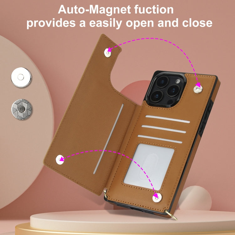 For iPhone 16 Pro Max Cross-body Zipper Square Phone Case(Brown)