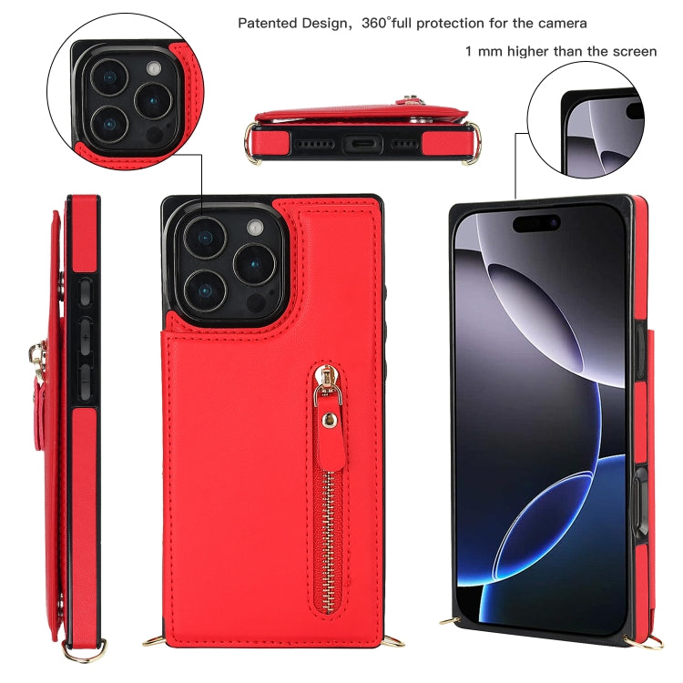For iPhone 16 Pro Max Cross-body Zipper Square Phone Case(Red)