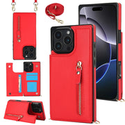 For iPhone 16 Pro Max Cross-body Zipper Square Phone Case(Red)