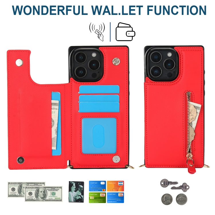 For iPhone 16 Pro Max Cross-body Zipper Square Phone Case(Red)