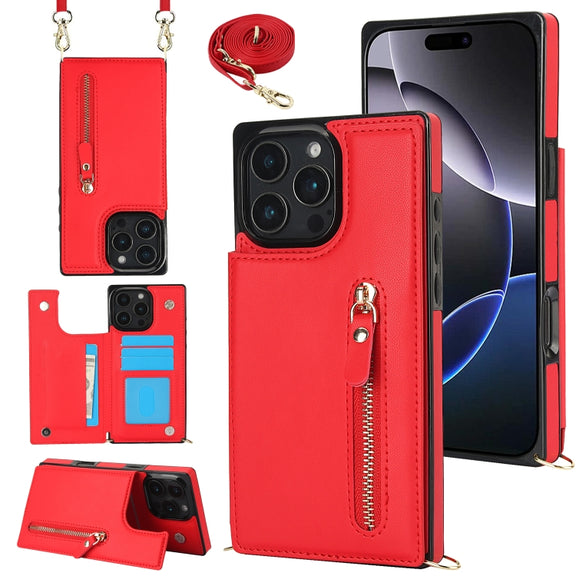For iPhone 16 Pro Max Cross-body Zipper Square Phone Case(Red)