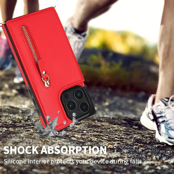 For iPhone 16 Pro Max Cross-body Zipper Square Phone Case(Red)