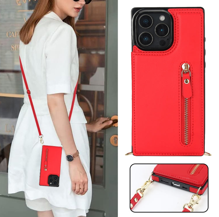 For iPhone 16 Pro Max Cross-body Zipper Square Phone Case(Red)
