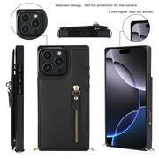 For iPhone 16 Pro Max Cross-body Zipper Square Phone Case(Black)