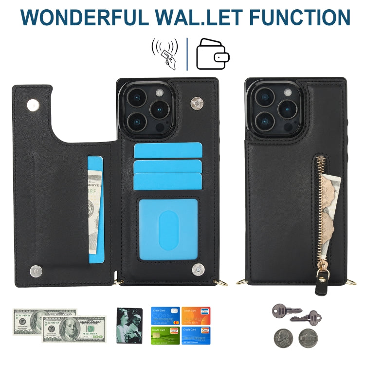 For iPhone 16 Pro Max Cross-body Zipper Square Phone Case(Black)