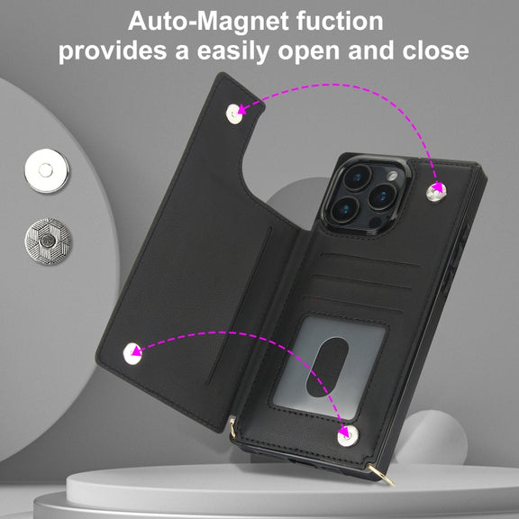 For iPhone 16 Pro Max Cross-body Zipper Square Phone Case(Black)