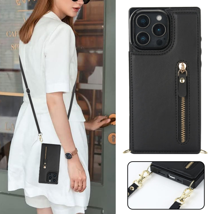 For iPhone 16 Pro Max Cross-body Zipper Square Phone Case(Black)