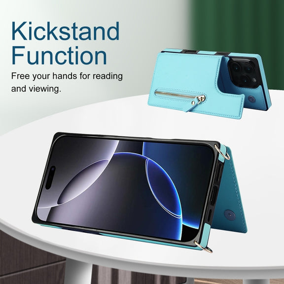 For iPhone 16 Pro Cross-body Zipper Square Phone Case(Green)