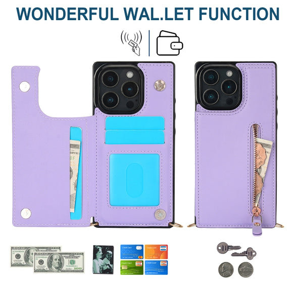 For iPhone 16 Pro Cross-body Zipper Square Phone Case(Purple)