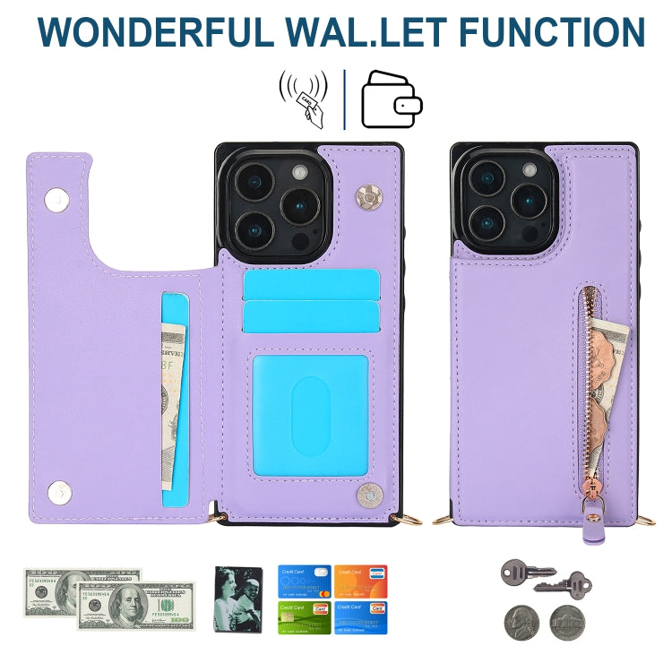 For iPhone 16 Pro Cross-body Zipper Square Phone Case(Purple)