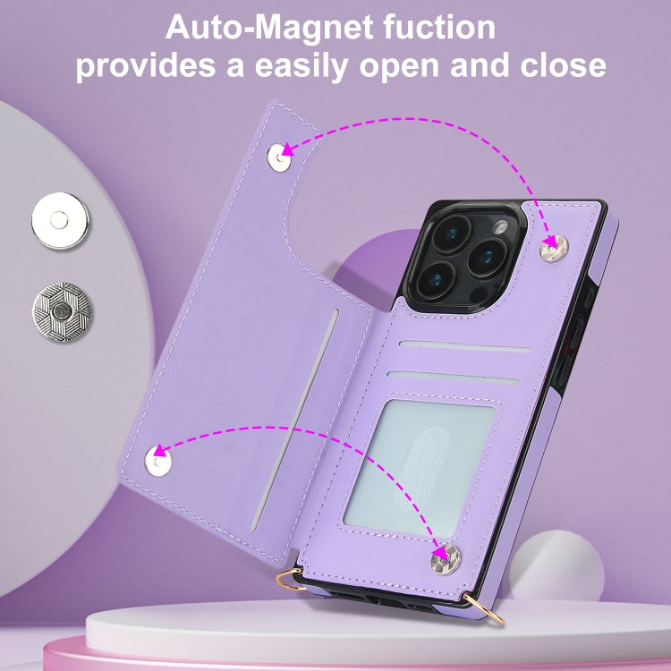 For iPhone 16 Pro Cross-body Zipper Square Phone Case(Purple)