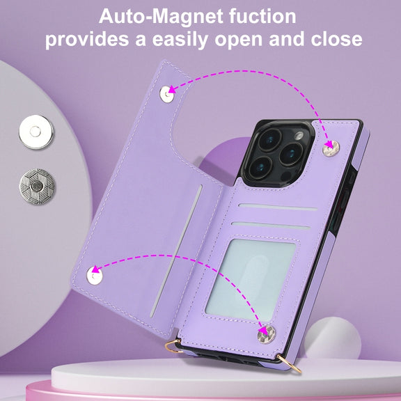 For iPhone 16 Pro Cross-body Zipper Square Phone Case(Purple)